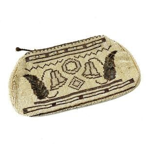 Vintage 1930's Czech Hand Beaded Art Deco Feather Clutch Wristlet